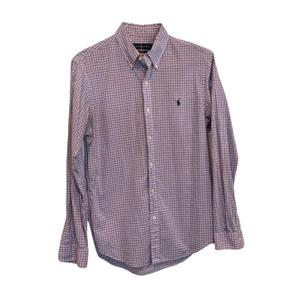Ralph Lauren Men’s Medium Pink Blue Check Slim Fit Cotton Pony‎ Logo EUC - Picture 1 of 5